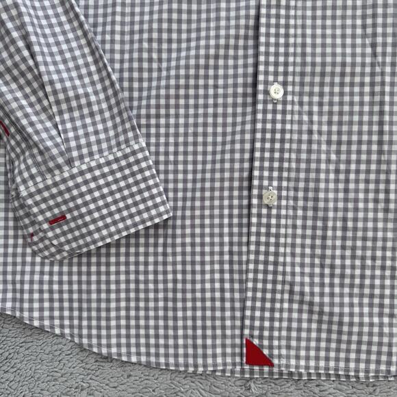 unTUCKit Grey Gingham Slim Fit Mens Button Down Shirt Sz L Preppy Office - Picture 2 of 4